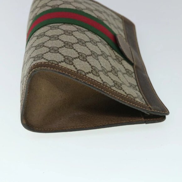 GUCCI GG Canvas Web Sherry Line Clutch Bag PVC Leather Beige Green Auth 54839 - Picture 12 of 16